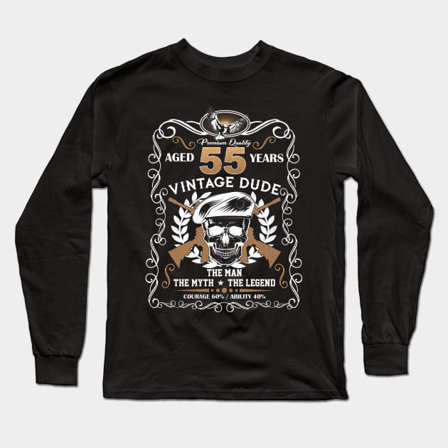 Skull Aged 55 Years Vintage 55 Dude Long Sleeve T-Shirt by Hsieh Claretta Art